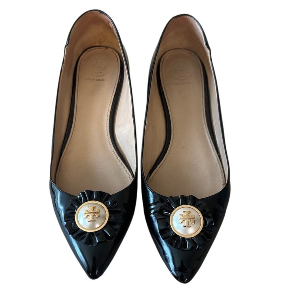 Tory Burch Melody Pointed Toe Patent‎ Flats Black 8
